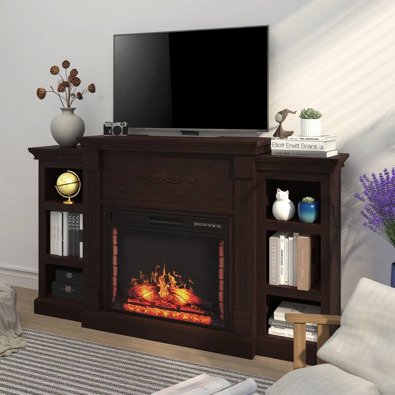 Farmhouse 70 inch TV Stand with 28" Electric Fireplace, Remote Control