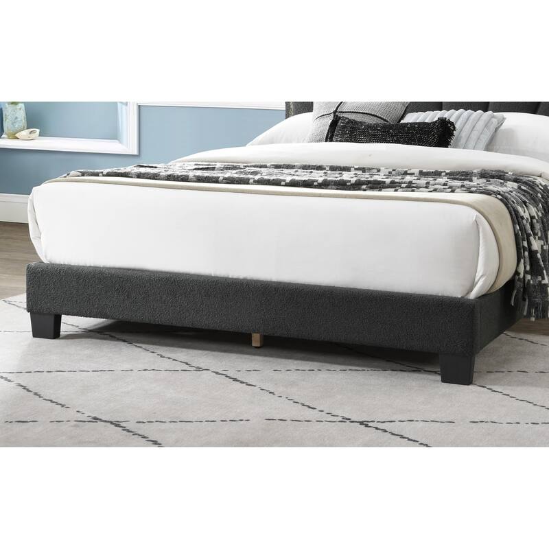 1pc Queen Size Bed Charcoal Wool Fabric Floral Design Headboard w LED Fully Upholstered Platform Bedframe