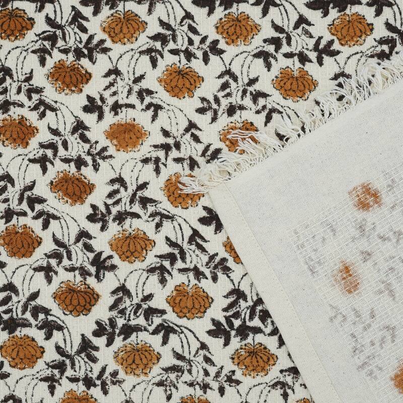 Fabdivine Hand Block Floral Print Waffle Weave Kitchen, Dining Room Use, Gift Hand Towel - Khoobsurat- Brown, Orange - Set of 20