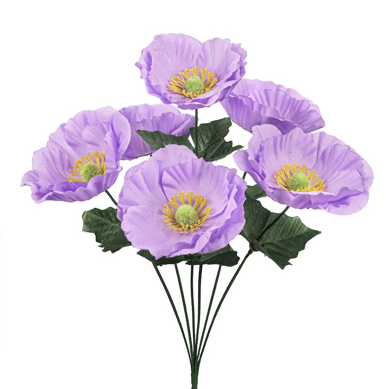 Set of 12 Lavender Artificial Poppy Flower Stem Bush Bouquet 14in - 14" L x 8" W x 8" DP