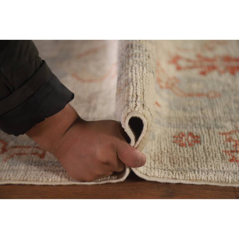 Hand Knotted Oriental 100% Wool Carpet Transitional All-Over Beige & Ivories Oushak Runner Rug - 17' 7'' X 2' 6''