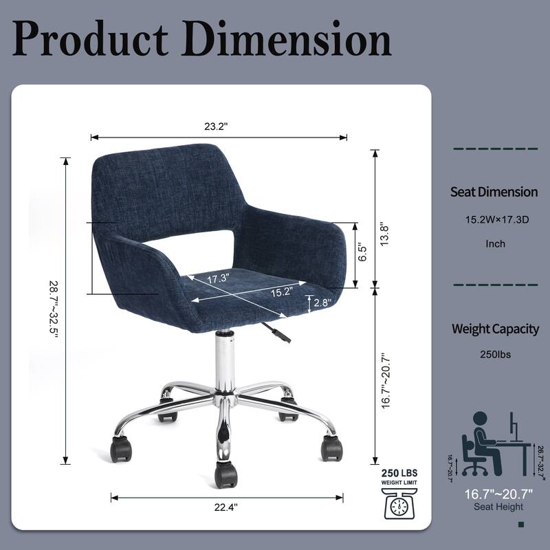 Homy Casa Modern Task Chair-Upholstered, Adjustable Height, Open Arms