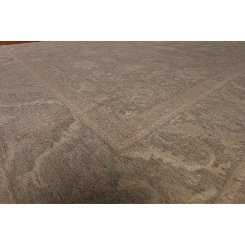 Brown Oushak Turkish Large Area Rug Handmade Vegetable Dye Wool Carpet - 12'2"x 14'3"