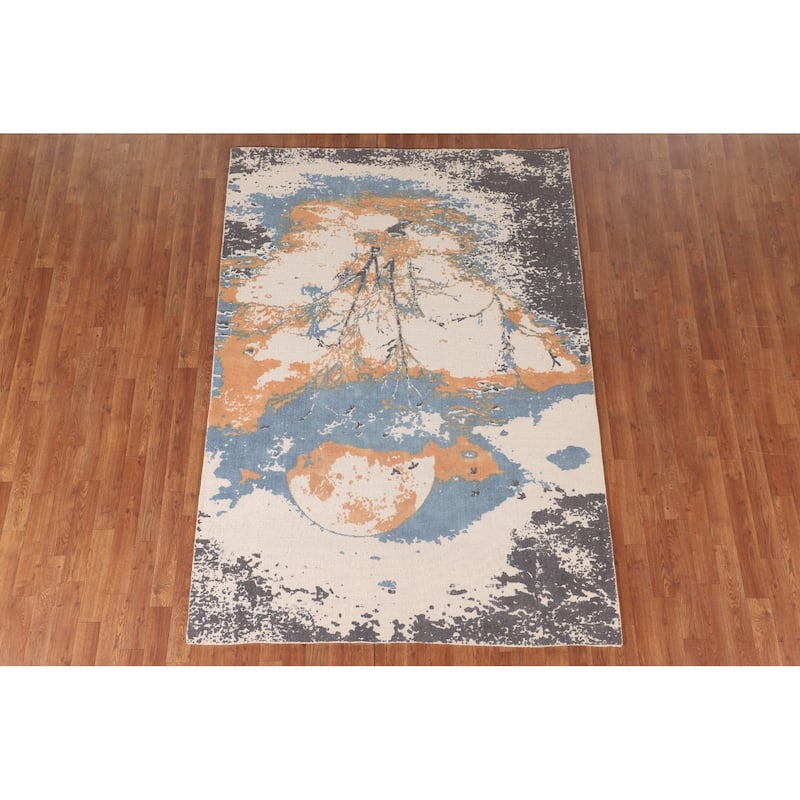 Nature Print Abstract Modern Area Rug Handmade Wool Carpet - 5'3"x 7'7"