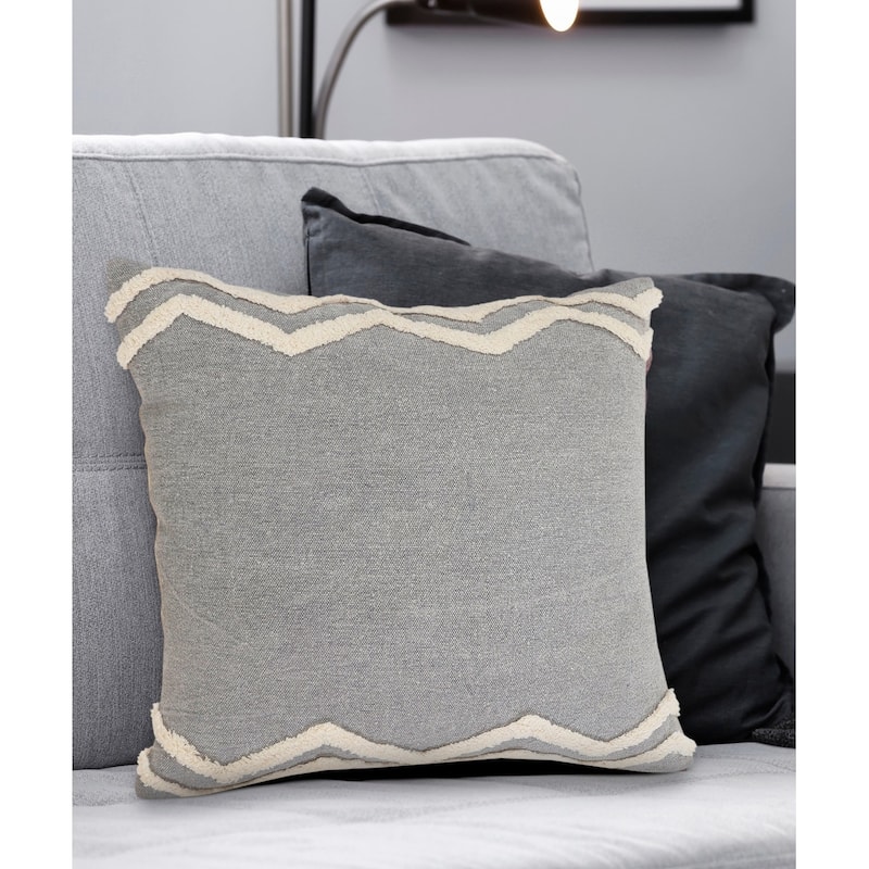 HomeRoots 20" X 20" Light Gray Micro Chip Gray And White 100% Cotton Chevron Zippered Pillow