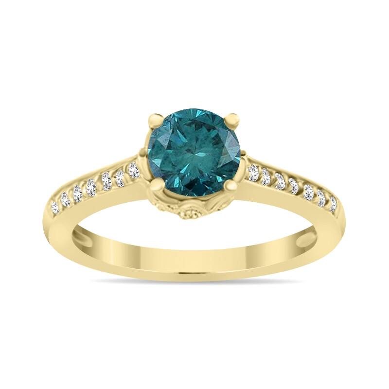 Marquee 1 1/5 Carat TW Blue and White Diamonds Ring in 14K Yellow Gold