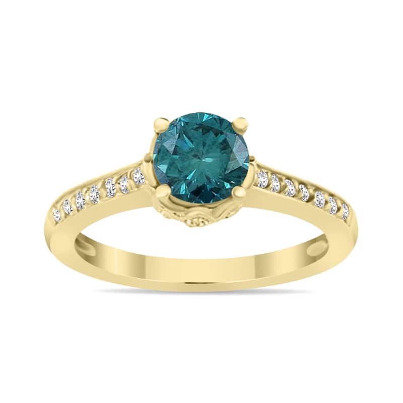 Marquee 1 1/5 Carat TW Blue and White Diamonds Ring in 14K Yellow Gold