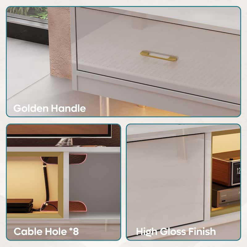 High Gloss LED TV Stands Modern Entertainment Center for 85" TV with Drawer - 80 inches