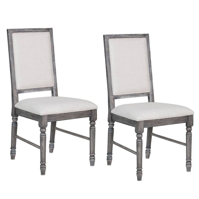 Linen Upholstered Wooden Side Chair with Turned Legs, Gray, Set of Two