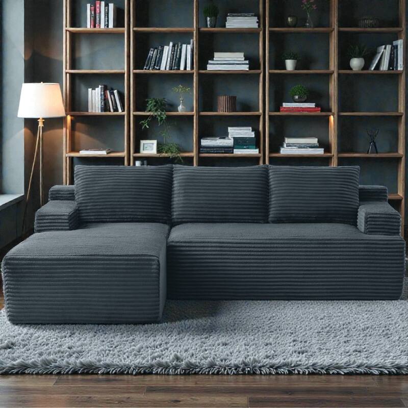 L Shaped Cloud Sectional Sofa with Deep Seat, Corduroy Modular Sleeper Couch, No Assembly Required