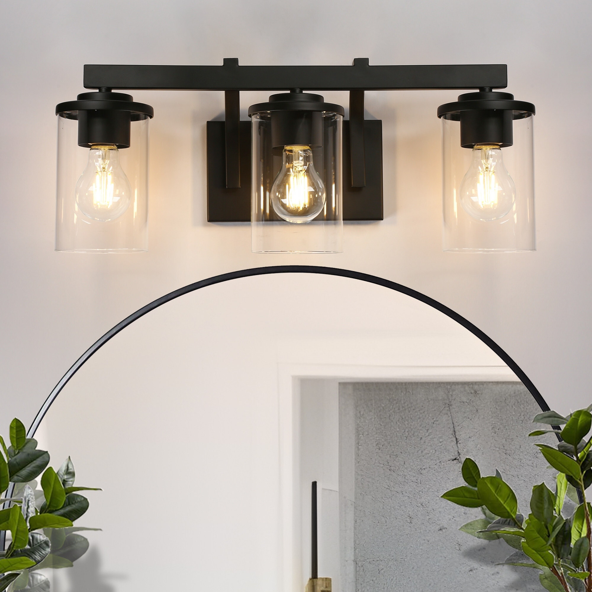 Modern Farmhouse 3-Light Black Bathroom Vanity Light Cylinder Glass Wall Sconce