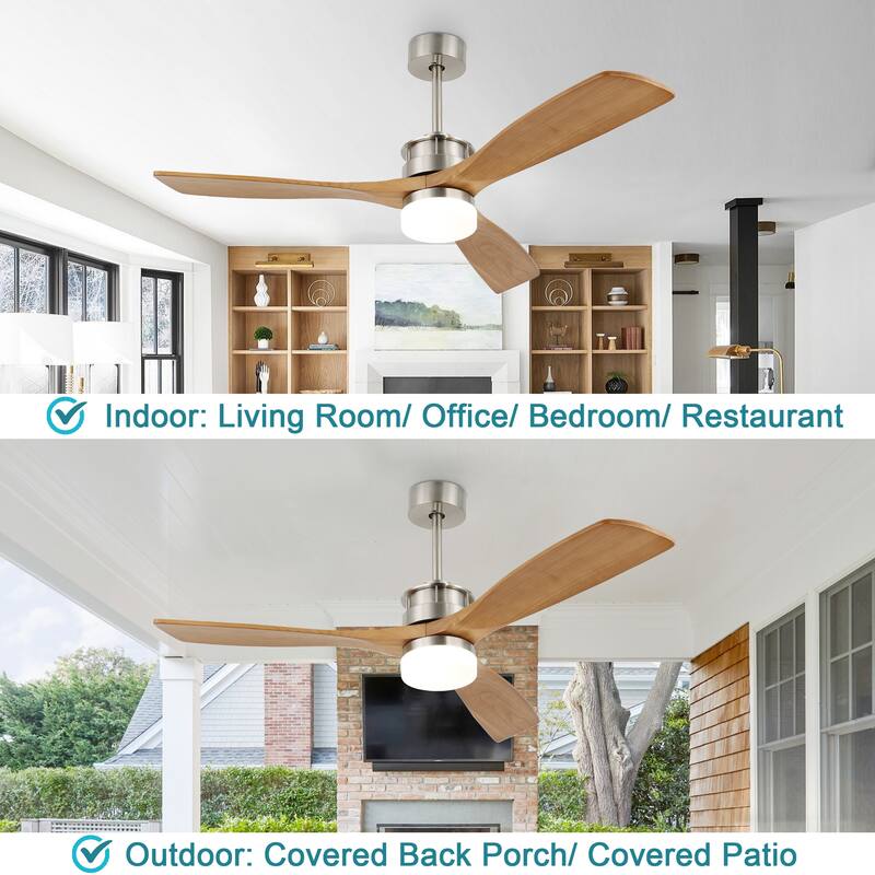 Oaks Aura Gamay 52 in. LED Indoor Solid Wood Reversible Scandi-Japanese Ceiling Fan With Latest DC Motor Technology