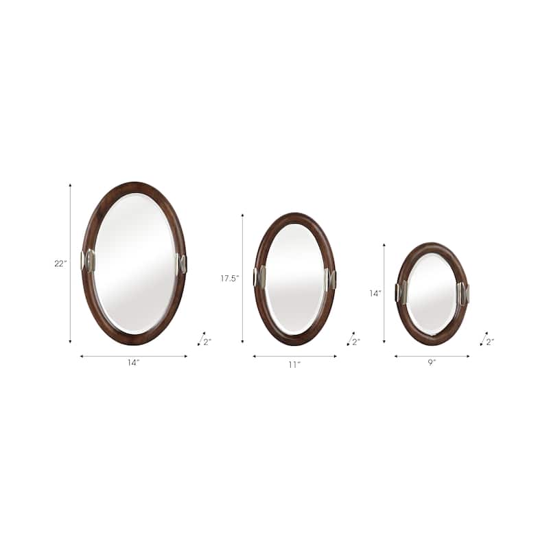 Metal Wall Mirrors Oval Shape Decorative (Set of 3) - 22/18/14" Brown - 14" x 2" x 22"