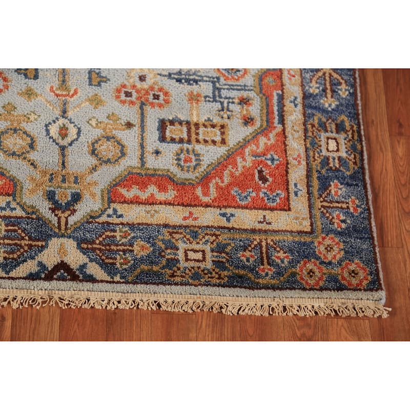 Light Blue Geometric Kazak Oriental Rug Handmade Wool Carpet - 4'0"x 5'9"