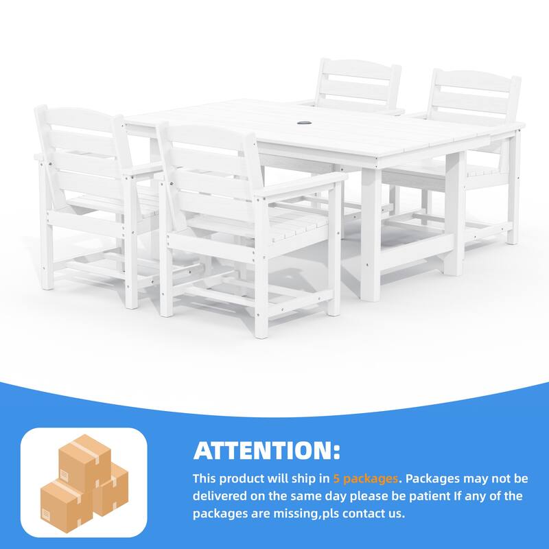 5-Piece HDPE Outdoor Dining Table Sets with Umbrella Hole - 1-Table 4-Chairs