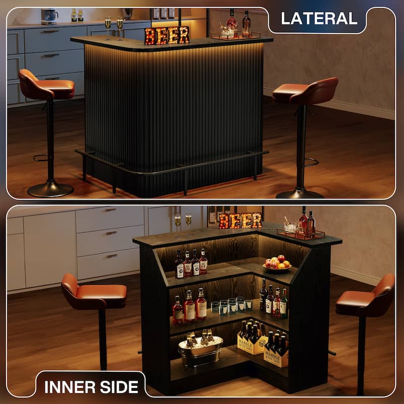 L Shaped Bar Table, 4-Tier Home Bar Unit with Metal Footrest