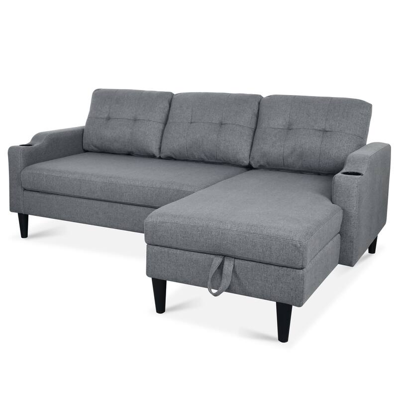 Pull Out Couch, L Shaped Convertible Sleeper Sofa Bed with Hidden Storage, 3-in-1 Upholstered Sectional Sofa with Cup Holder