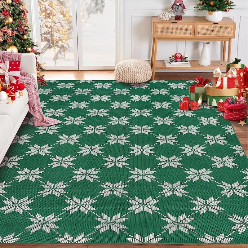 GustoWave Christmas Geometric Throw Area Rugs, Non Slip Machine Washable, Green - 1'6" x 2'6" - Green 3*5ft