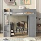 preview thumbnail 3 of 16, Modern Concise Style Full Size Loft Bed with Workstation,Drawers and Wardrobes Beneath,Wood Bed with Safety Guardrail