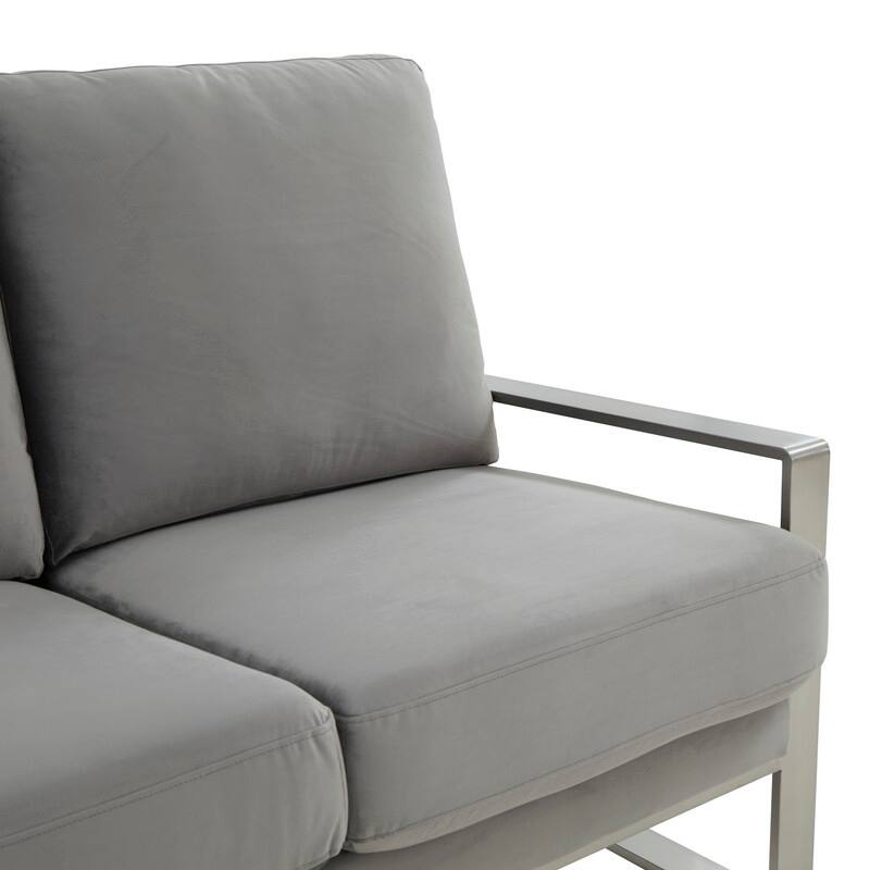Jefferson Velvet Upholstered 3 Seater Sofa with Silver Metal Frame with Removable Cushion for Living Room, Bedroom, Office
