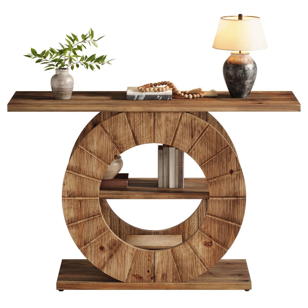 41" Console Table with Storage, Solid Wood Farmhouse Sofa Table