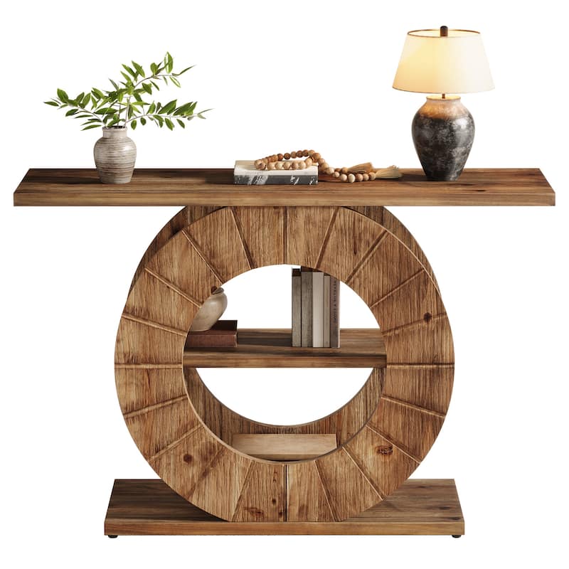 41" Solid Wood Console Table with Storage, Farmhouse Sofa Table