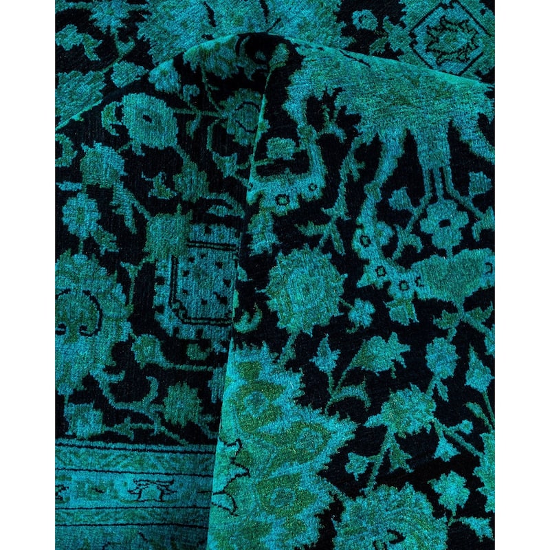 Overton Hand Knotted Wool Vintage Inspired Modern Contemporary Overdyed Blue Area Rug - 8' 3" x 10' 5"