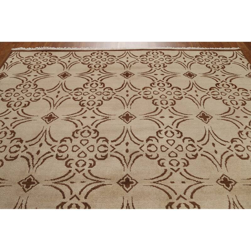Hand Knotted Oriental 100% Wool Carpet Modern All-Over Beige & Ivories Art & Craft Area Rug - 10' 1'' X 8' 2''