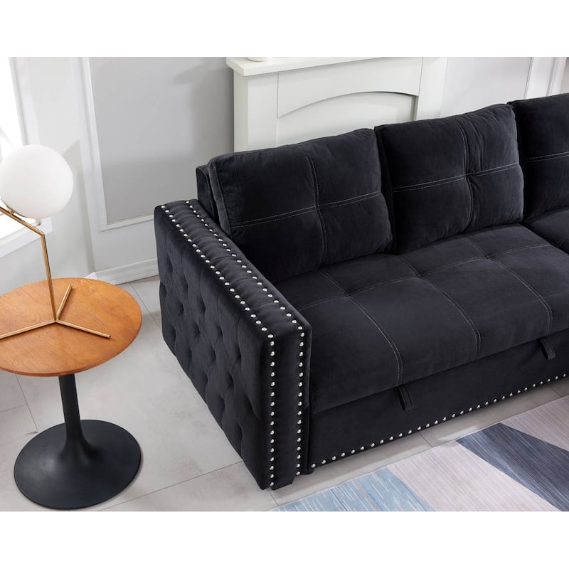 Classic and Cozy L-shape Pull-out Sleeper Sectional Sofa