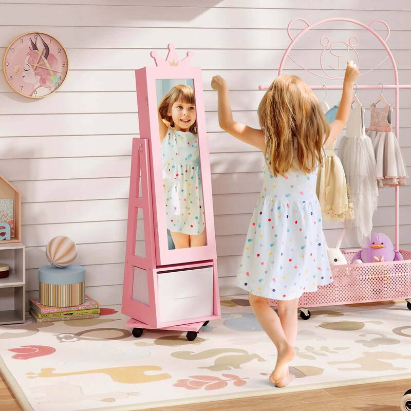 Costway Kids Jewelry Cabinet with Full-Length Mirror Foldable Drawer - See Details