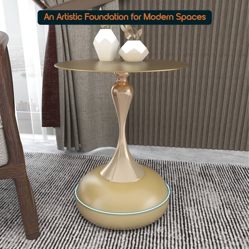 Savoy 18-Inch Round Side Table in Gold Stainless-Steel End Table with a Round Pedestal base