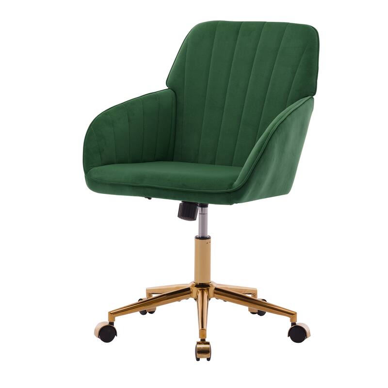 Velvet Office Chair with Golden Base, Ergonomic Backrest, Memory Foam Cushion, and Adjustable Seat for Home or Bedroom