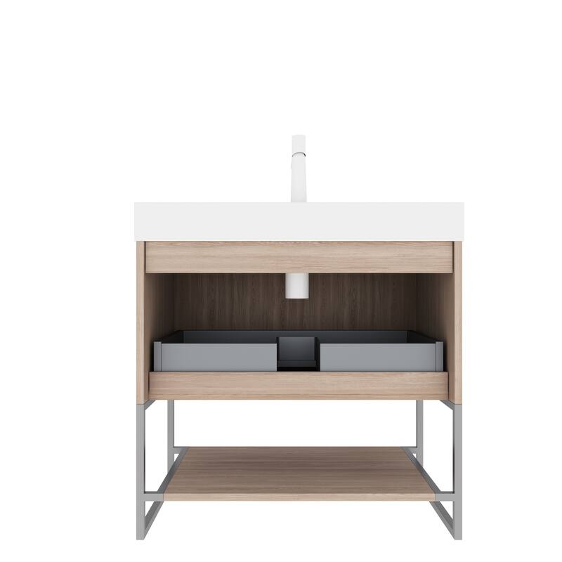 Bathroom Storage Vanity with Integrated Rectangular Sink, No Faucet
