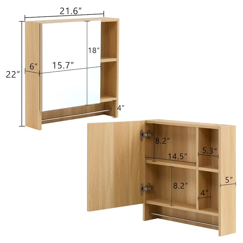 Bathroom Wall Cabinet with Mirror, Hidden & Open Storage, Towel Rack, Space-Saving Medicine Cabinet