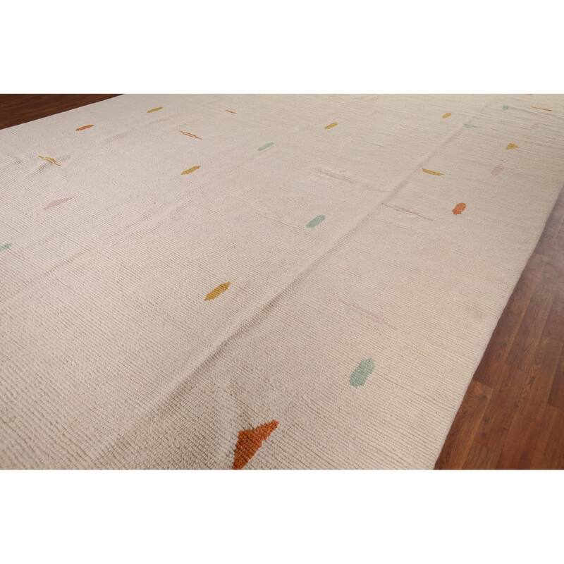 Ivory Palace Size Moroccan Oriental Area Rug Hand-Knotted Wool Carpet - 11'10"x 18'7"