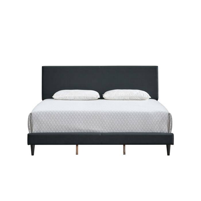 Black Faux Leather King Bed with Adjustable Headboard