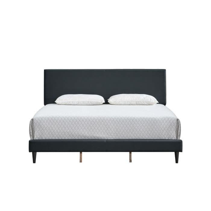 Faux Leather Upholstered Bed Frame Platform Bed w/Adjustable Headboard, Wood Slats Support, No Box Spring Needed, Easy Assembly - Black - King