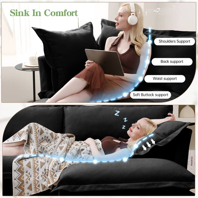 Oversized Chenille Fabric Armchair, Ergonomic Upholstered Sofa Chair, Lounge Reading Chair with 1 Back Cushion & 2 Toss Pillows