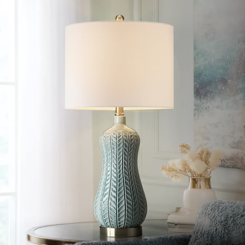 Elliott Ceramic Table Lamp with White Drum Shade - 22.5 in. H