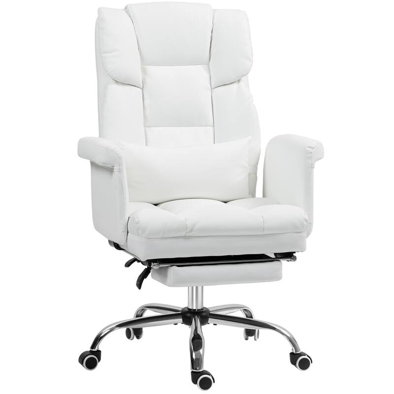 Ergonomic Executive Office Chair, PU Leather Reclining Desk Chair - White