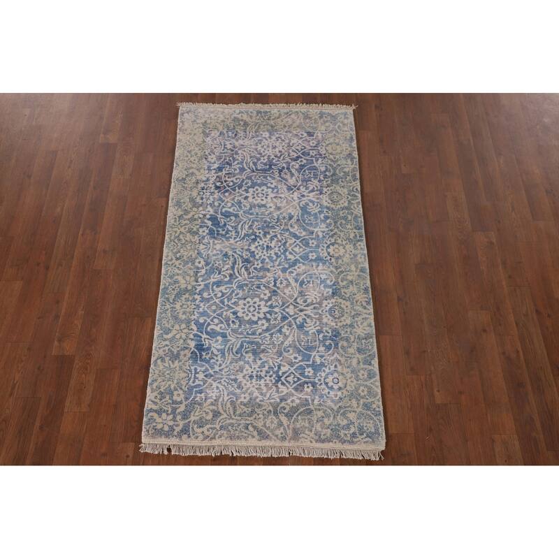 Blue Abstract Modern Accent Rug Handmade Wool Carpet - 2'8"x 5'0"