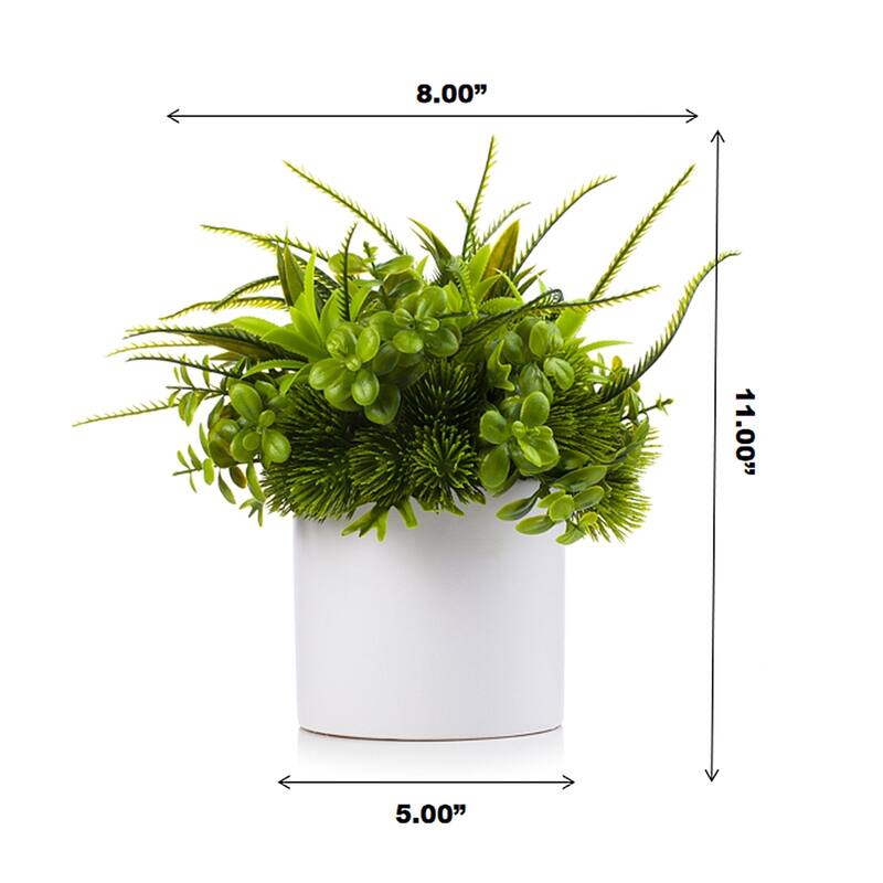 Enova Home Artificial Mixed Eucalyptus Grasses Fake Plants Arrangement in White Ceramic Vase for Home Office Decoration