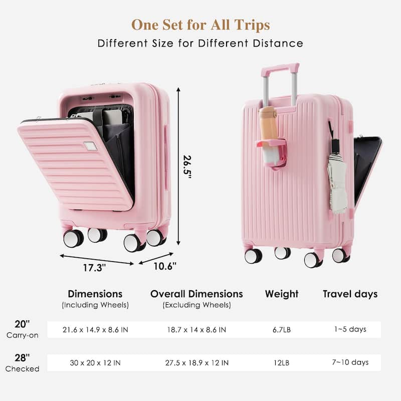 4-Piece Luggage Set with USB Charging Ports
