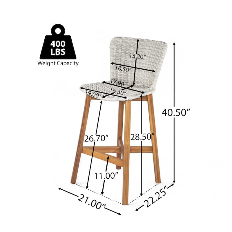 Christopher Knight Home - Lina Acacia and Rattan Outdoor Barstool (Set of 2)