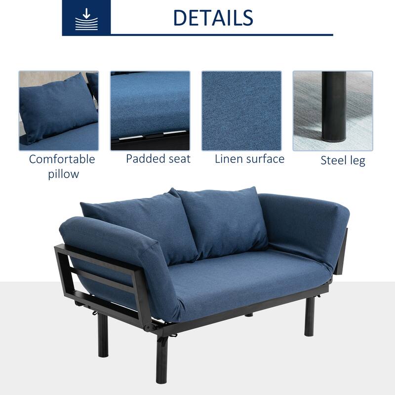 HOMCOM Single Person Chaise Lounger Sofa Bed with 5 Adjustable Positions, 2 Large Pillows, and Birch Legs