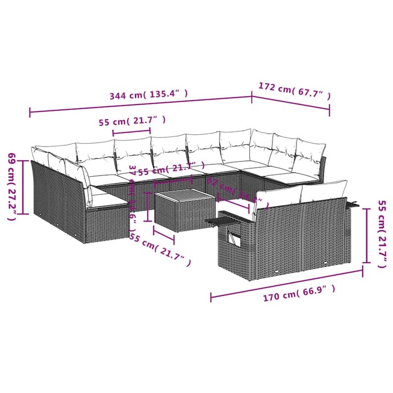 vidaXL Garden Sofa Set PE rattan Large Modular Garden Sofa Set