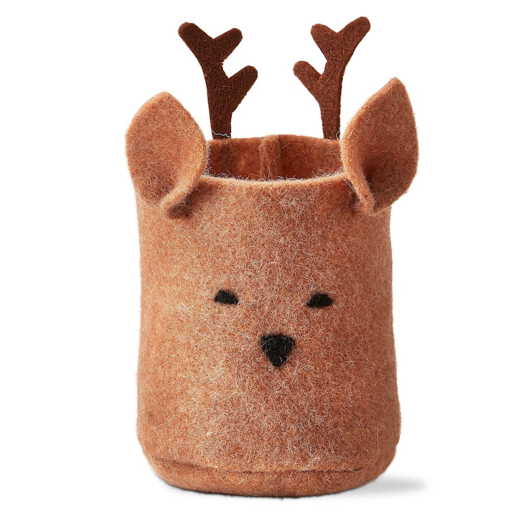 Reindeer Bin Decor Decorative Animal Figurines Holiday Christmas Decor Brown Wool 7.09 in H x 4.3 in Dia