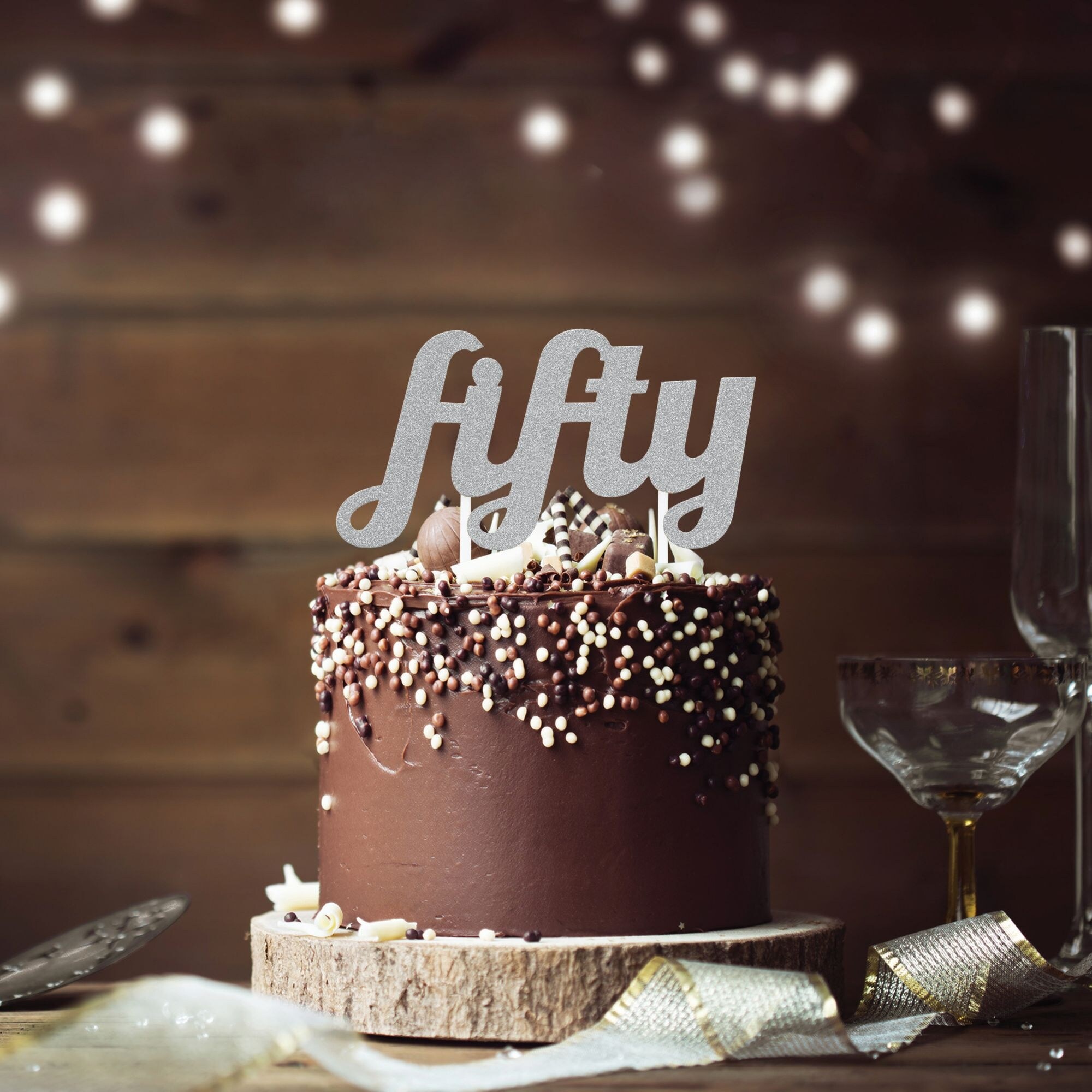 Shop Club Pack Of 12 Glittered Silver Fifty Cake Dessert Toppers