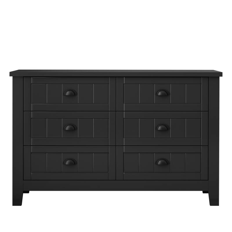 Drawer Dresser Cabinet with Retro Shell-Shaped Handle - Black