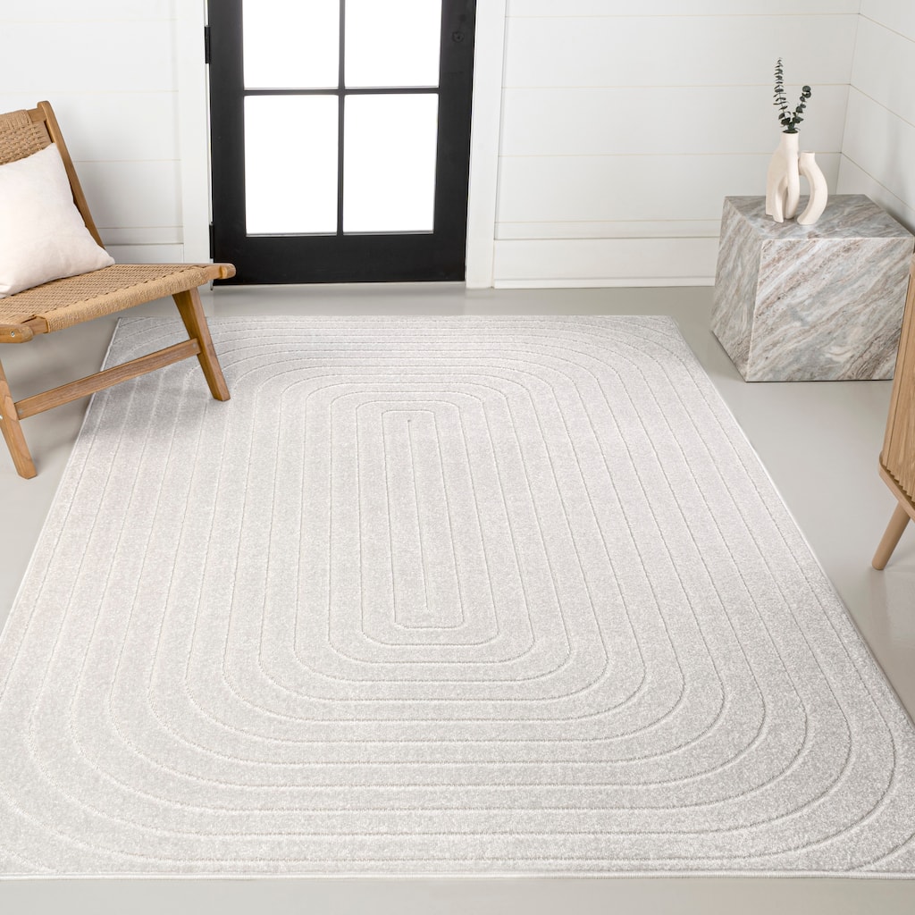 JONATHAN Y Anders High-Low Modern Scandinavian Arch Stripe Monotone Ivory Indoor/Outdoor Rug